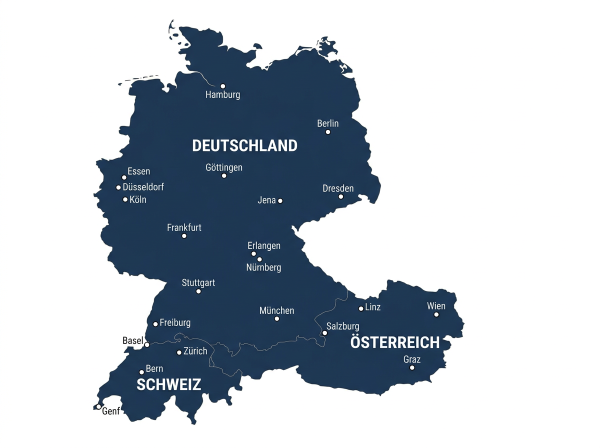 Unser Liefergebiet: Deutschland, Österreich, Schweiz mit Städten